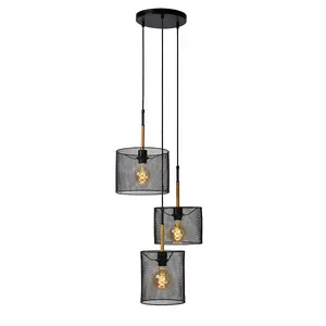 Lucide Baskett Vintage Cluster Pendant Light - 3xE27 - Black