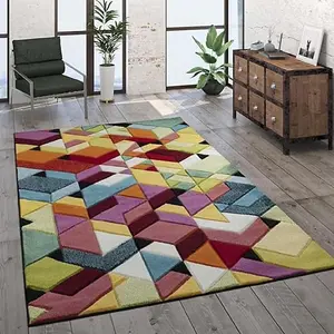 Abaseen Multicoloured Rug 160x230cm  Large Rug Living Room Rugs Modern Rectangular Short-Pile