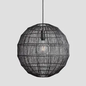 Industville Handcrafted Wire Cage Pendant Light, 20 Inch, Globe, Pewter