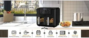 Dual Zone Air Fryer Oil Free 9L Large Air Fryer For Family, Digital Air Fryer With 2 Drawers, Cookbook, 10 Presets, Sync Cook & Sync Finish, Low Fat A