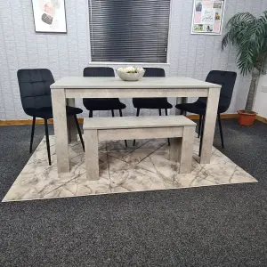 Grey Kitchen Dining Table, 4 Black Tufted Velvet Chairs and 1 Bench Dining Set