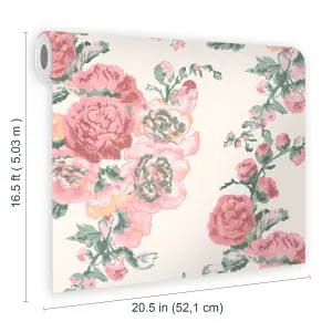 Laura Ashley Hollyhocks Pink Floral Smooth Wallpaper