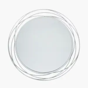 Antique Silver Metal Swirl Round Wall Mirror