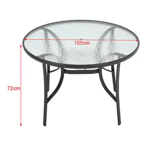 Black Round Tempered Glass Tabletop Metal Outdoor Garden Coffee Table with Parasol Hole 105cm