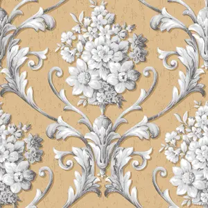 Galerie Classic Silks 3 Yellow Gold Damask Smooth Wallpaper