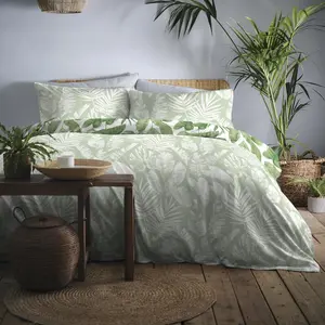 Tahiti Floral Duvet Cover Set with Pillowcases Green/White / Single Duvet Cover + 1 Standard Pillowcase