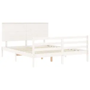 Berkfield Bed Frame with Headboard White King Size Solid Wood