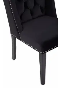 Interiors by Premier Black Buttoned Velvet Dining Chairs, Velvet Upholstered Chair with Wooden Legs, Accent Chair for Living Room