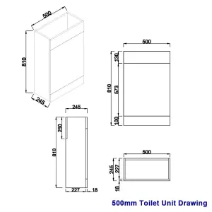 SunDaze Gloss Grey 500mm Bathroom Freestanding WC Toilet Cabinet Back To Wall Unit