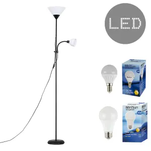 ValueLights Mozz Black 2 Way Mother/Father Parent & Child Uplighter and Spotlight Design Floor Lamp with 2 x LED Bulbs