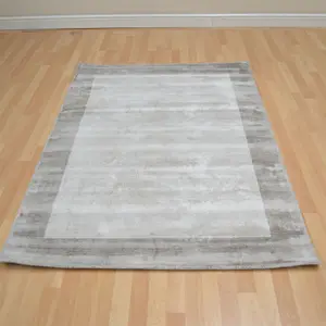 Beige Handmade , Luxurious , Modern , Plain Viscose Rug for Living Room, Bedroom - 120cm X 170cm