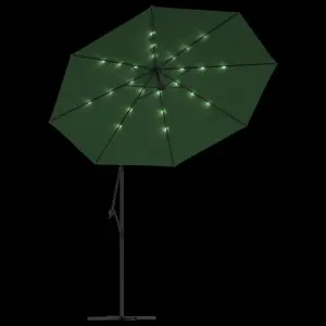 Berkfield Hanging Parasol with LED Lighting 300 cm Green Metal Pole