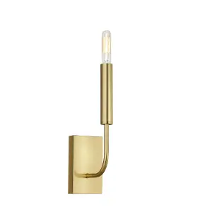 Wall Light White Linen Cylindrical Shade Burnished Brass LED E14 60W