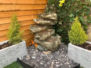 5 Tier Wood Cascade Woodland Solar Water Feature