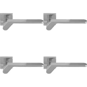 4 PACK - Premium Modern Slim Door Handle Set - Polished Chrome Angled Lever on Square Rose