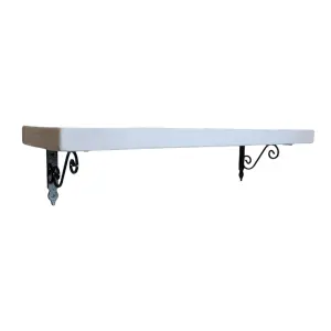 Solid Wood Handmade Rustical Shelf White 175mm 7 inch with Black Metal Bracket WOZ Length of 190cm