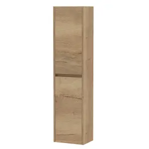 Edge Square Wall Hung 2 Door Tall Bathroom Unit, 350mm - Woodgrain Autumn Oak - Balterley