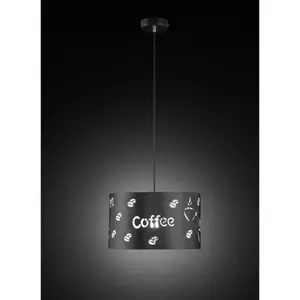 Wofi Tuva Black Pendant Light A Stylish Pendant With Metal Shade With Coffee Patterns Creating Lovely Effect Requires 1XE27 Bulb