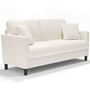 Neche 2 Seater Couch, Teddy Velvet Loveseat Sofa with Extra Deep Seats - Off White