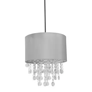 ValueLights Lulu Easy Fit Grey Fabric Acrylic Jewel Droplet Drum Ceiling Light Shade - Bulb Included