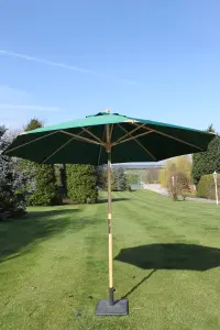 Large Hardwood Garden Parasol Umbrella - 3M Wide - (Dark Green)