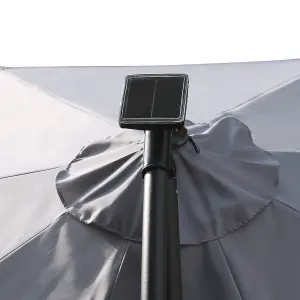 SunDaze 3M Grey Garden Cantilever Banana Parasol with Solar LED Lights Outdoor Patio Umbrella