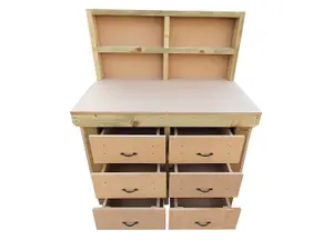 Wooden MDF top workbench, tool cabinet with drawers (V.2) (H-90cm, D-70cm, L-120cm) with back