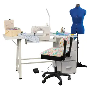 Sewing Online Large White Sewing Table with 3 Drawers, with Adjustable Platform