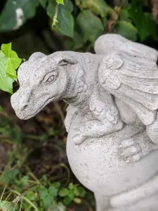 Solid Stone Cast 'Dragon on Ball' Garden Ornament