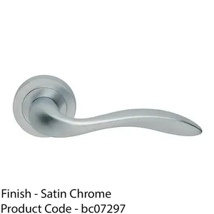 Premium Scroll Door Handle Set - Satin Chrome Elegant Lever On Round Rose