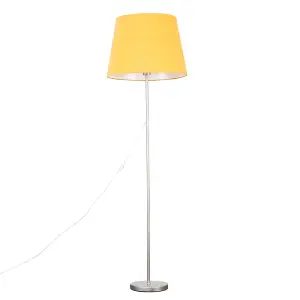 ValueLights Modern Standard Floor Lamp In Brushed Chrome Metal Finish with an Extra Large Mustard Tapered Shade