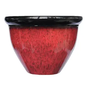 simpa 2PC Red Drip Glaze Effect Plastic Planters 30.5cm (Dia)