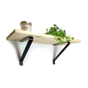 Solid Pine Rustical Shelf Primed with Black GALA Bracket 25x120cm