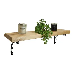 Solid Wood Handmade Rustical Shelf Primed 175mm 7 inch with Black Metal Bracket WO Length of 240cm