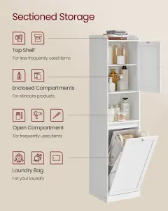 VASAGLE Tall Bathroom Cabinet with Laundry Basket, Storage Unit, Removable Laundry Basket with Handles, Cloud White