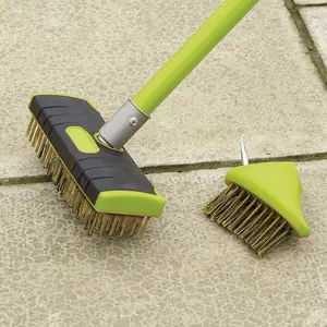 Garden Gear Patio Paving Steel Brush & Weed Scraper Set with Twin Heads and Telescopic Handle