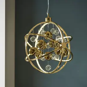 Luminosa Muni Single Pendant Ceiling Lamp, Gold Effect Plate With, Gold Glass