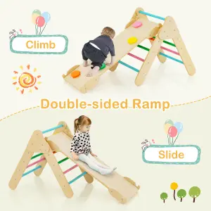 Costway 3-in-1 Triangle Climbing Set Wooden Toddler Climber with Reversible Ramp Arch