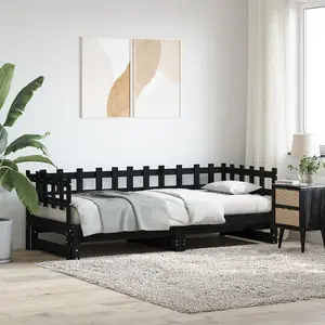 Berkfield Pull-out Day Bed Black 2x(90x200) cm Solid Wood Pine