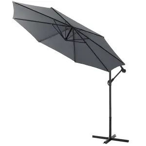 3M Outdoor Dark Grey Cantilever Crank Tilt Swivel Banana Umbrella Sunshade with Cross Base