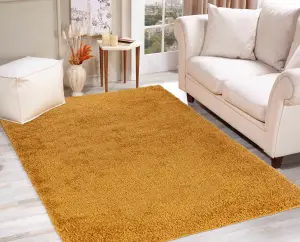 Serdim Rugs Plain Living Room Shaggy Area Rugs Gold 60x110 cm