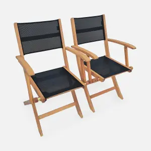 sweeek. Pair of foldable wooden garden chairs Almeria Black 54x58.7x89 cm