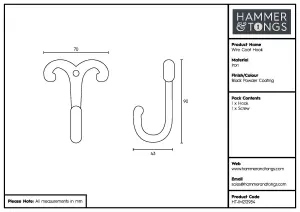 Hammer & Tongs - Wire Coat Hook - W70mm x H90mm - Black