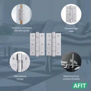 AFIT Satin Chrome Door Hinges - 3 Inch / 76mm  Internal Fire Door Hinges - 5 Pairs