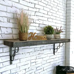 Solid Wood Handmade Rustical Shelf Monochrome 225mm 9 inch with Black Metal Bracket WPRP Length of 20cm