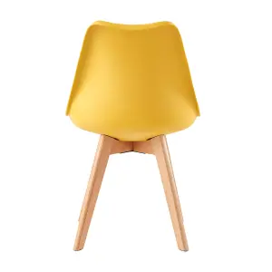 Set of 4 Dining Chairs with Solid Wooden Legs and Seat Cushion Pads in Yellow - Eva by MCC