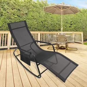 GardenKraft Outdoor Rocking Sun Loungers - Black Colour with Side Bag