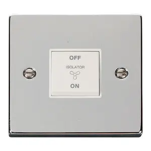 Polished Chrome 10A 3 Pole Fan Isolation Switch - White Trim - SE Home