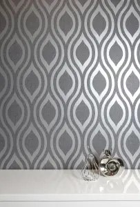 Arthouse Luxe Ogee Gunmetal Silver Wallpaper