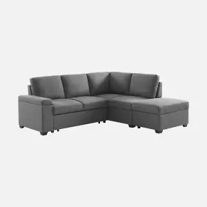 sweeek. 3-seater corner sofa bed with footstool Carl Charcoal Grey 223x83x89 cm